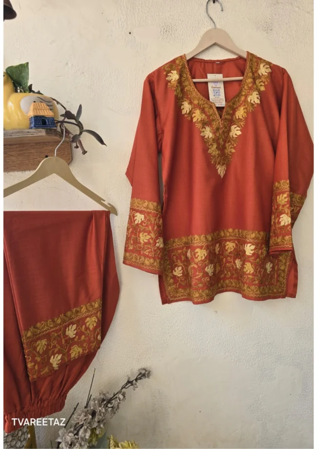 🌿 The Soul of Kashmir: Aari Embroidered Short Kurta Cordset 🌿 - Image 5