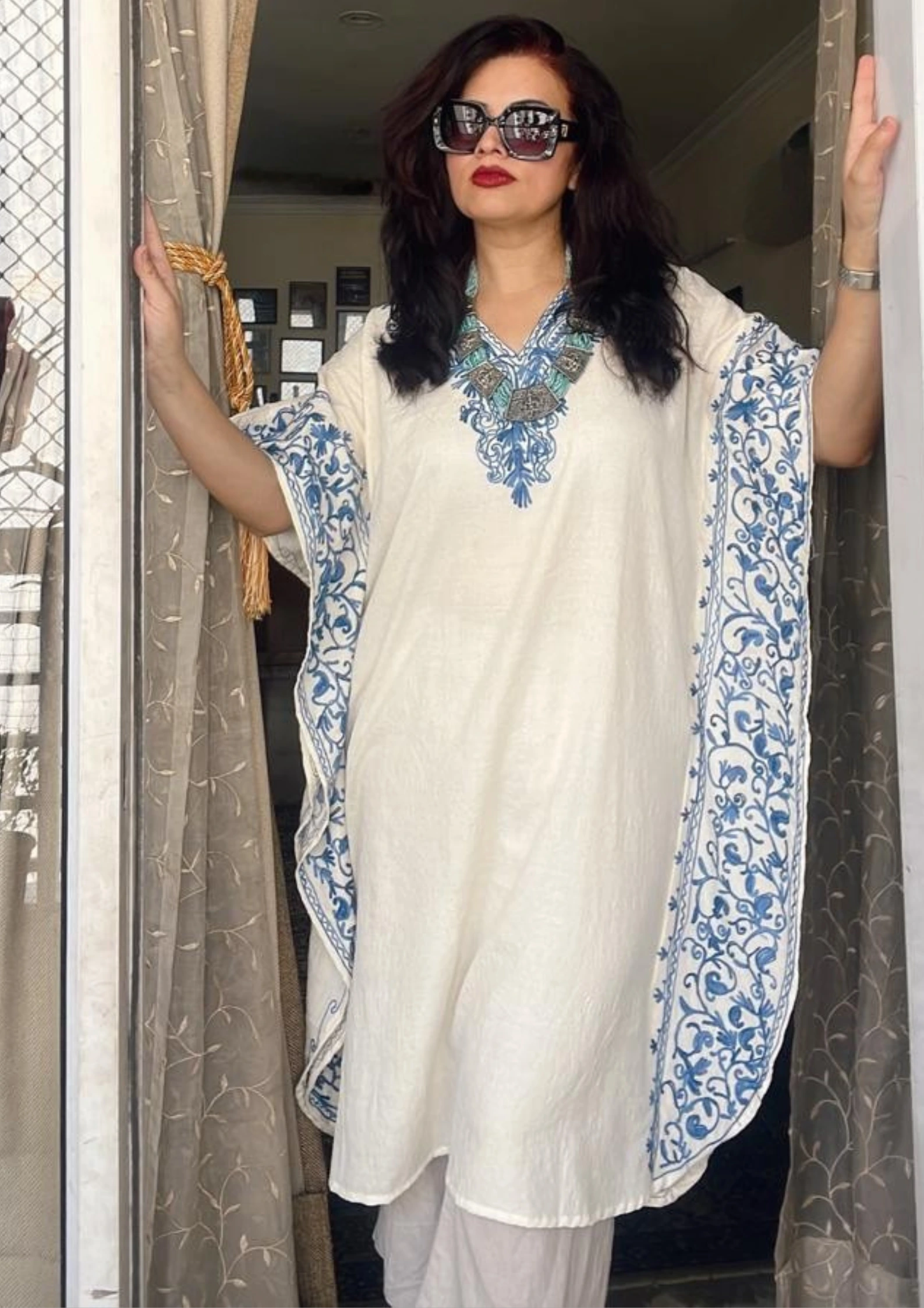CRUSHED COTTON KAFTAN WHITE