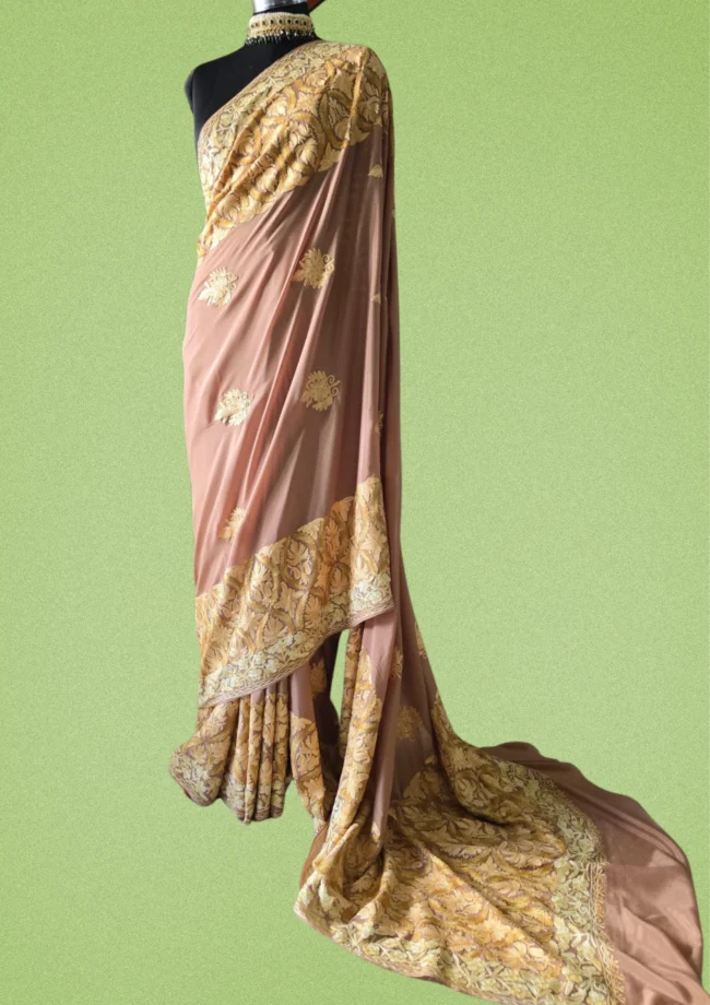 Exquisite Kashmiri Aari Embroidered Jamawar Saree