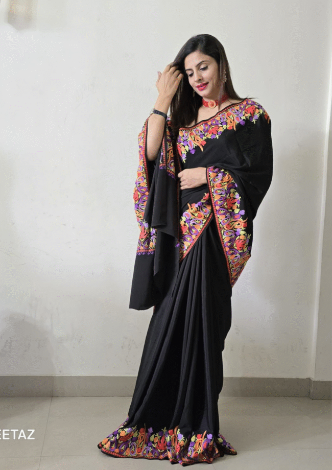 ✨ Exquisite Hand-Embroidered Kashmiri Saree by Tvareetaz ✨ - Image 7