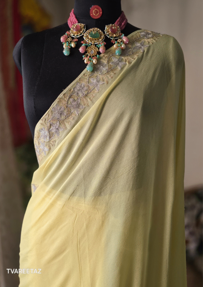 Tvareetaz designer  Kashmiri Chinon chiffon  Saree