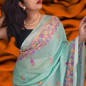 Handloom Linen Cotton Saree with Kashmiri Aari Embroidery