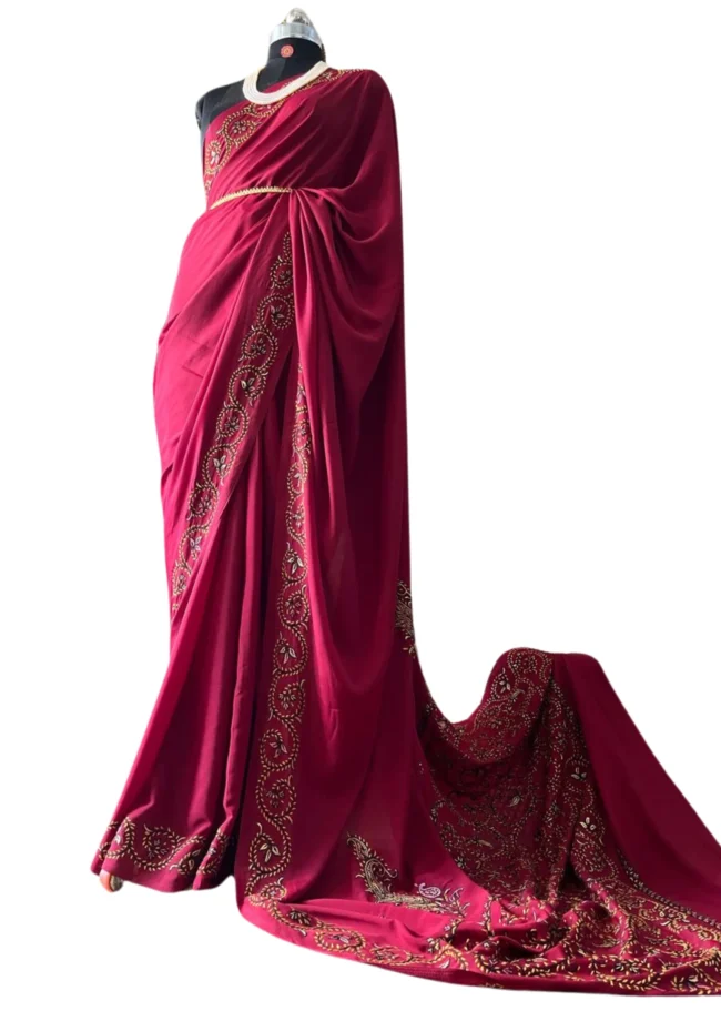 ROYAL AKSH : Exquisite Hand-Embroidered Papermeshie Saree by Ustaad