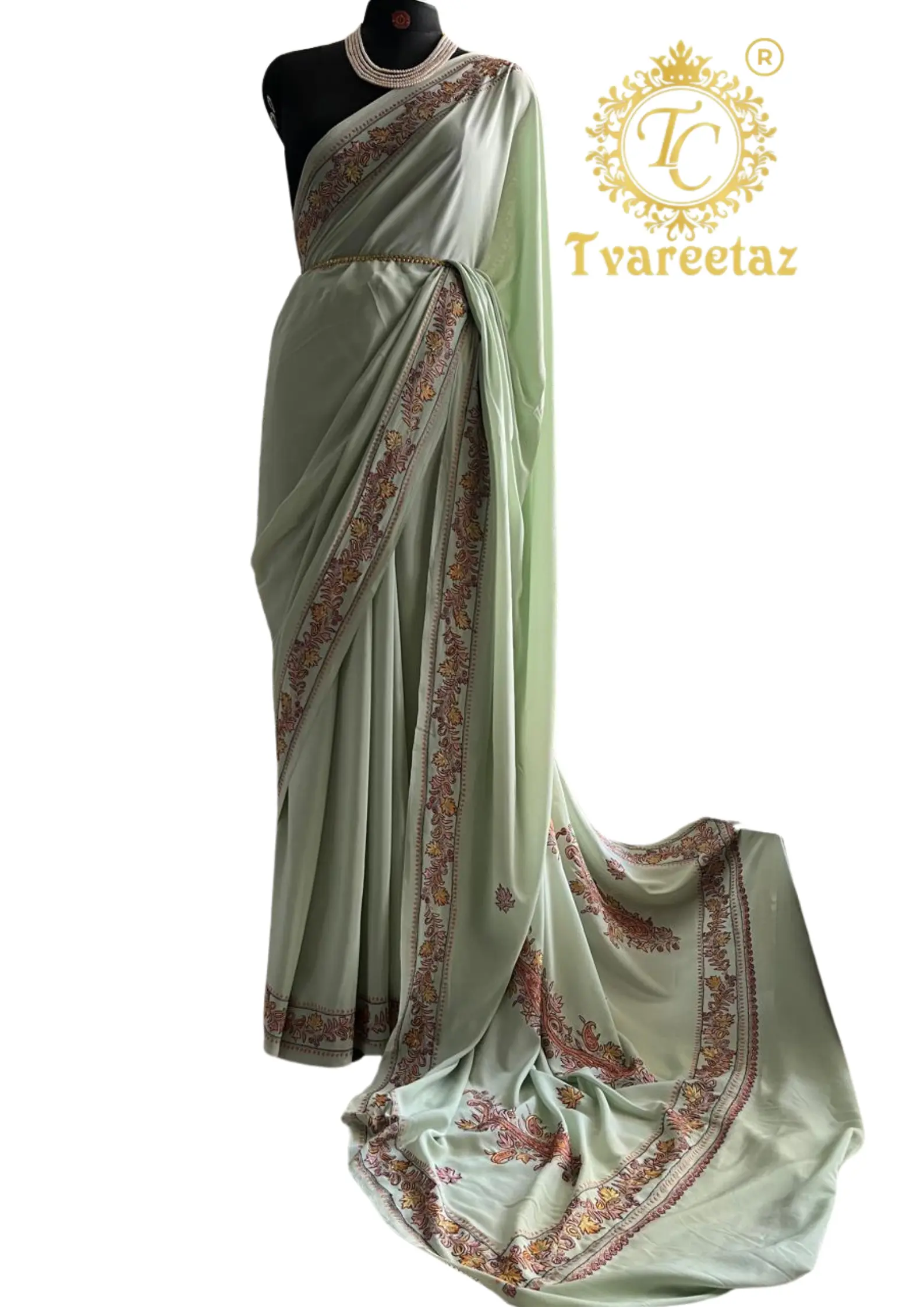 Exquisite Hand-Embroidered SOZNI  Saree by Ustaad