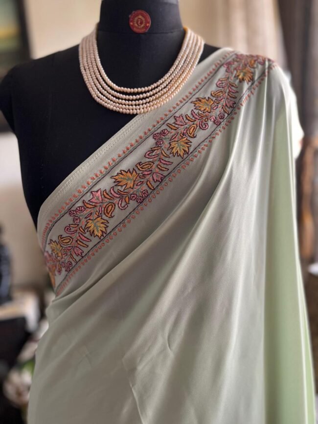 Exquisite Hand-Embroidered SOZNI  Saree by Ustaad - Image 2