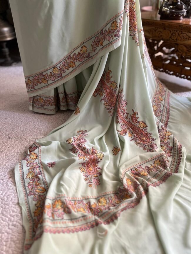 Exquisite Hand-Embroidered SOZNI  Saree by Ustaad - Image 5