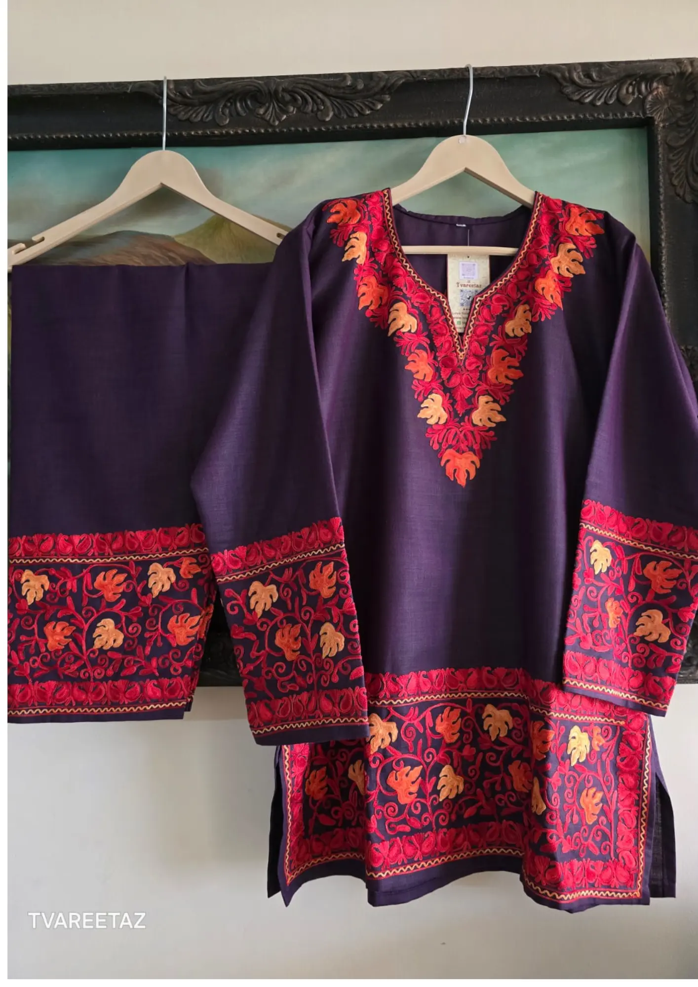 🌿 The Soul of Kashmir: Aari Embroidered Short Kurta Cordset 🌿