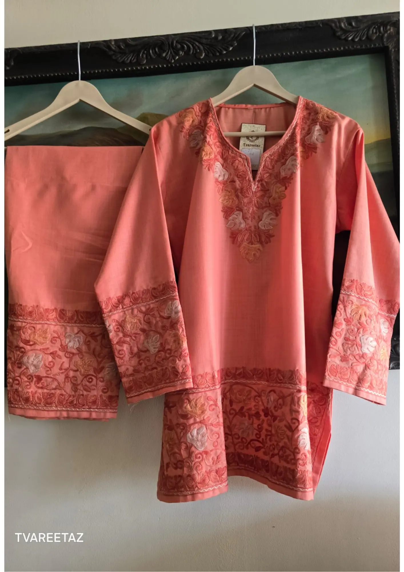 🌿 The Soul of Kashmir: Aari Embroidered Short Kurta Cordset 🌿
