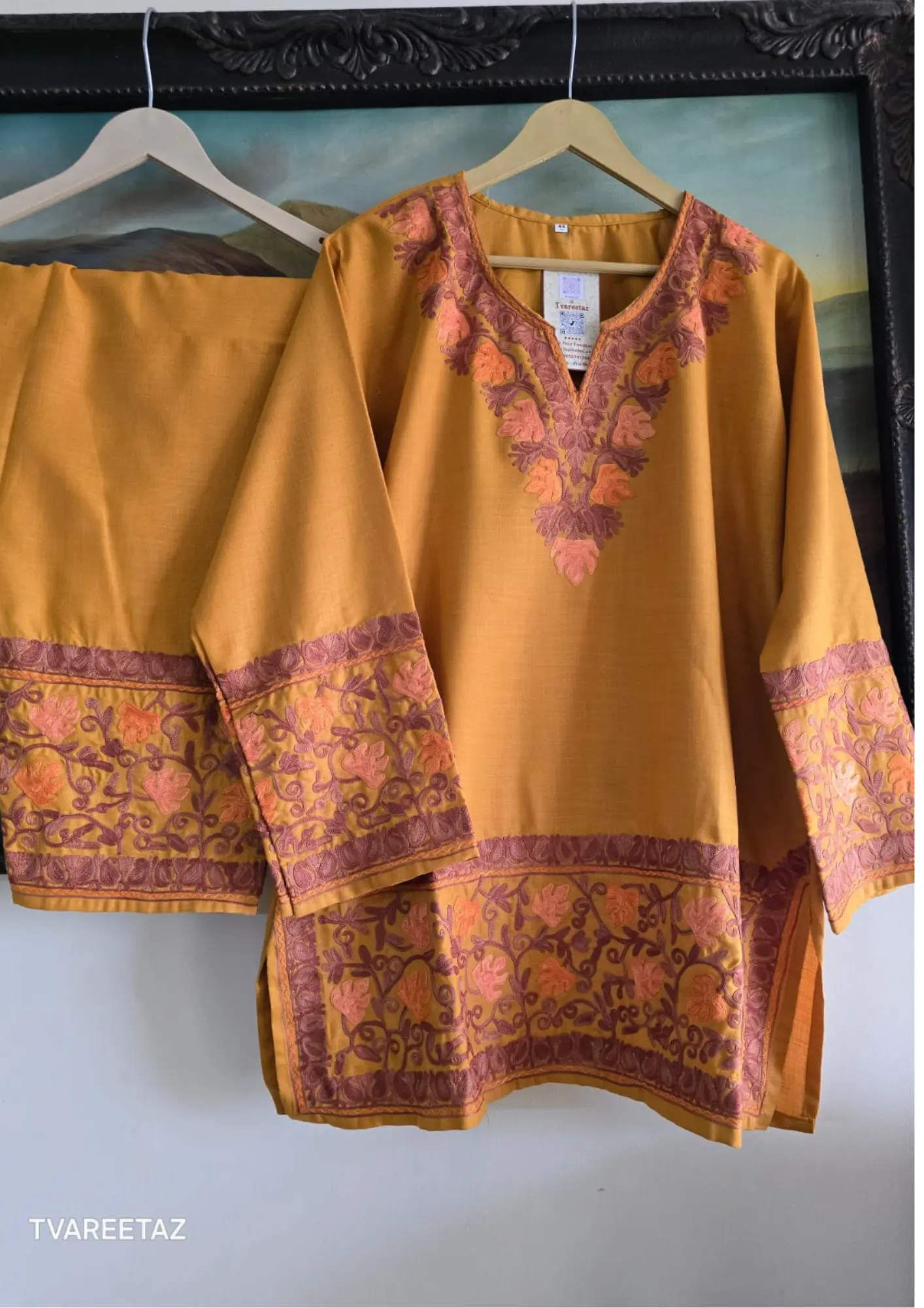 🌿 The Soul of Kashmir: Aari Embroidered Short Kurta Cordset 🌿