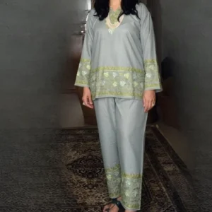 🌿 The Soul of Kashmir: Aari Embroidered Short Kurta Cordset 🌿