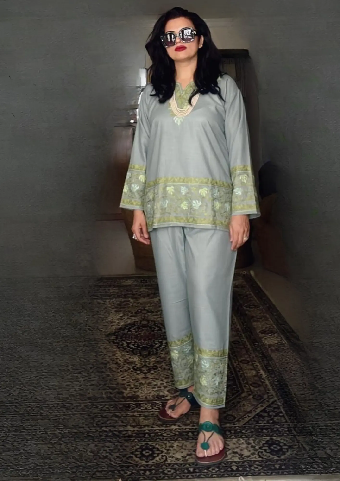 🌿 The Soul of Kashmir: Aari Embroidered Short Kurta Cordset 🌿