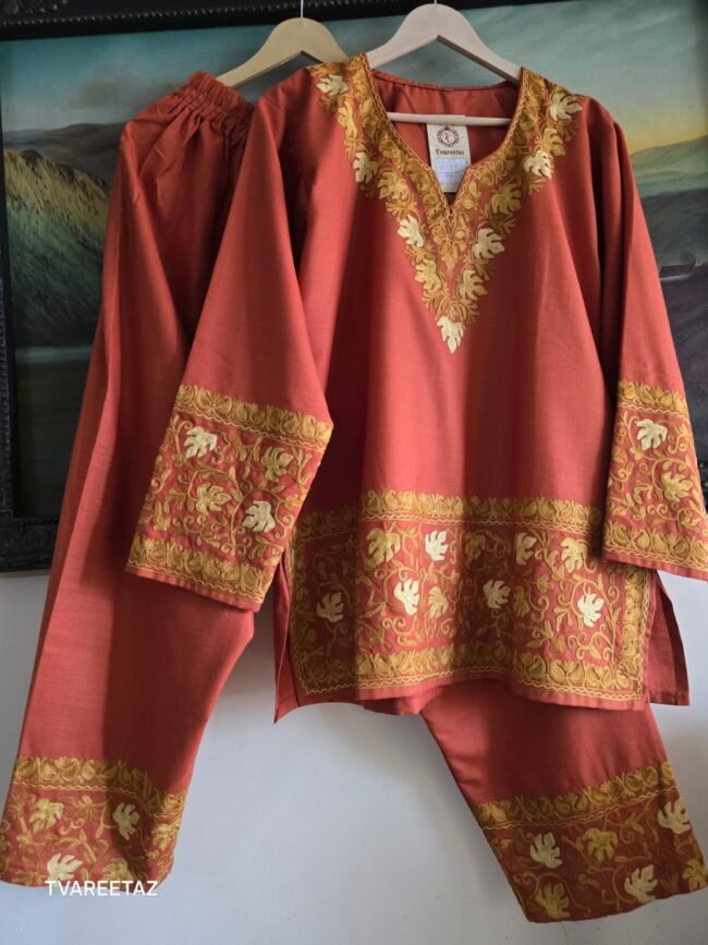 🌿 The Soul of Kashmir: Aari Embroidered Short Kurta Cordset 🌿 - Image 4