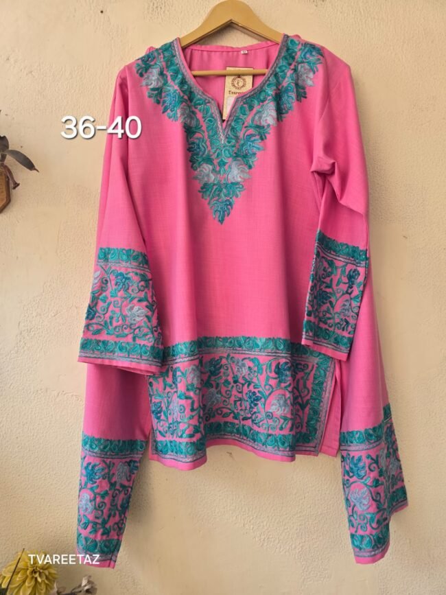 🌿 The Soul of Kashmir: Aari Embroidered Short Kurta Cordset 🌿 - Image 5