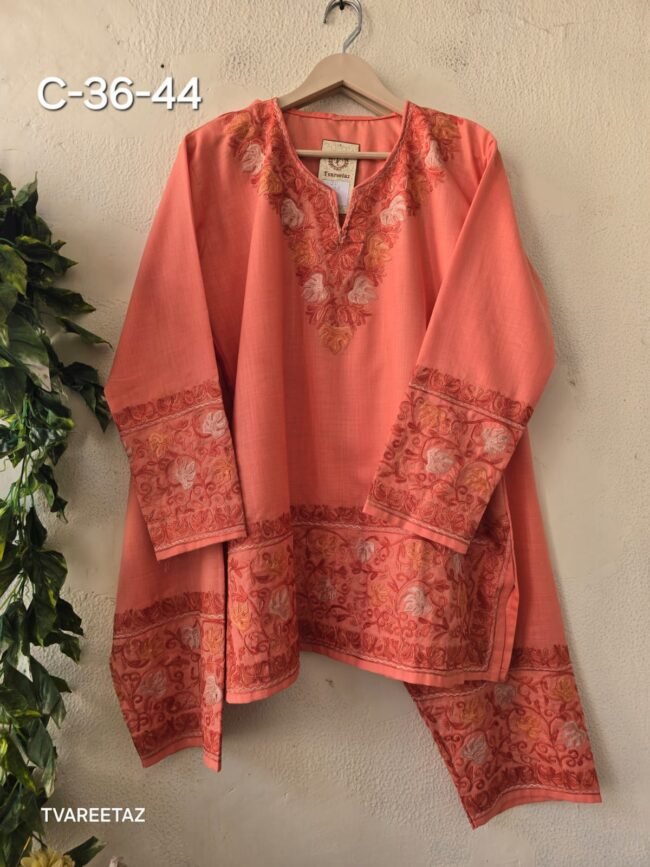 🌿 The Soul of Kashmir: Aari Embroidered Short Kurta Cordset 🌿 - Image 2