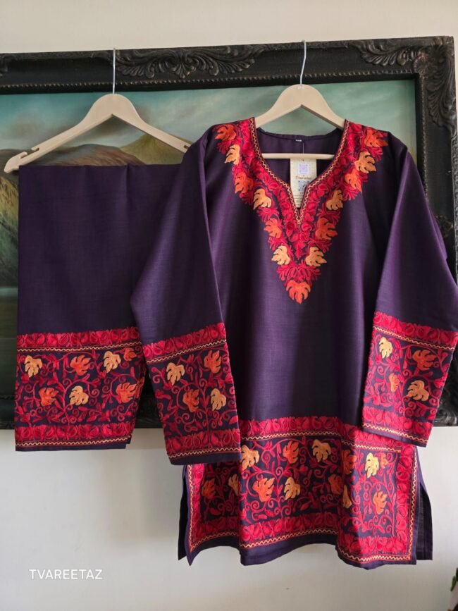 🌿 The Soul of Kashmir: Aari Embroidered Short Kurta Cordset 🌿 - Image 3