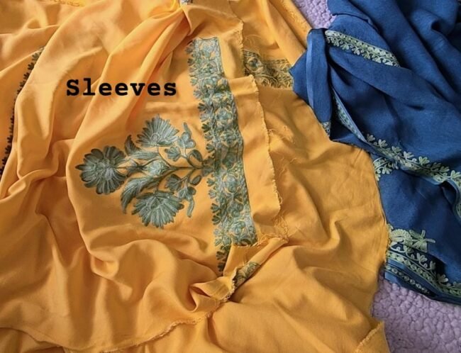 Exquisite Tvareetaz Designer Kashmiri Suit – Mrigya: A Masterpiece in Yellow & Rama Blueish - Image 6