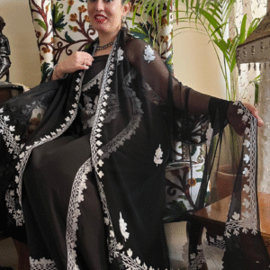 Muslin silk suit Exquisite Kashmiri Aari Embroidery with Tilla & Thread Work