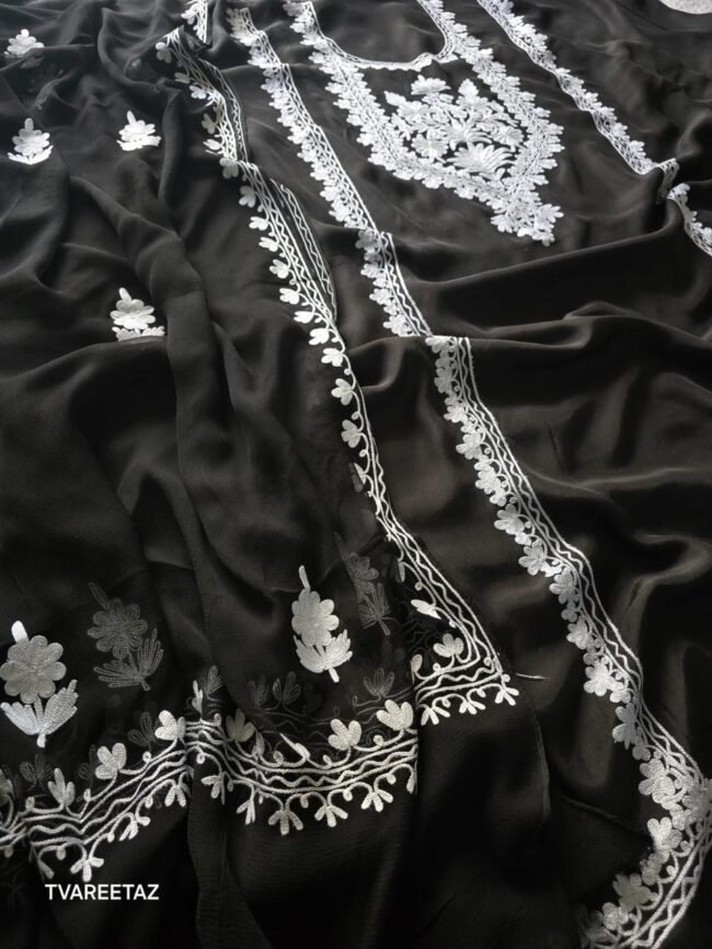 Muslin silk suit Exquisite Kashmiri Aari Embroidery with Tilla & Thread Work - Image 6