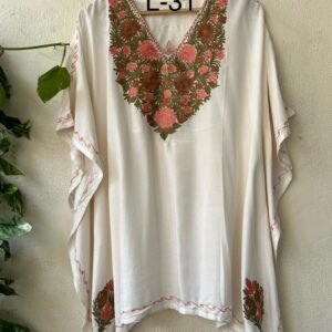 Elegant Comfort Meets Tradition: Kashmiri Tilla Embroidery Kaftan by Tvareetaz