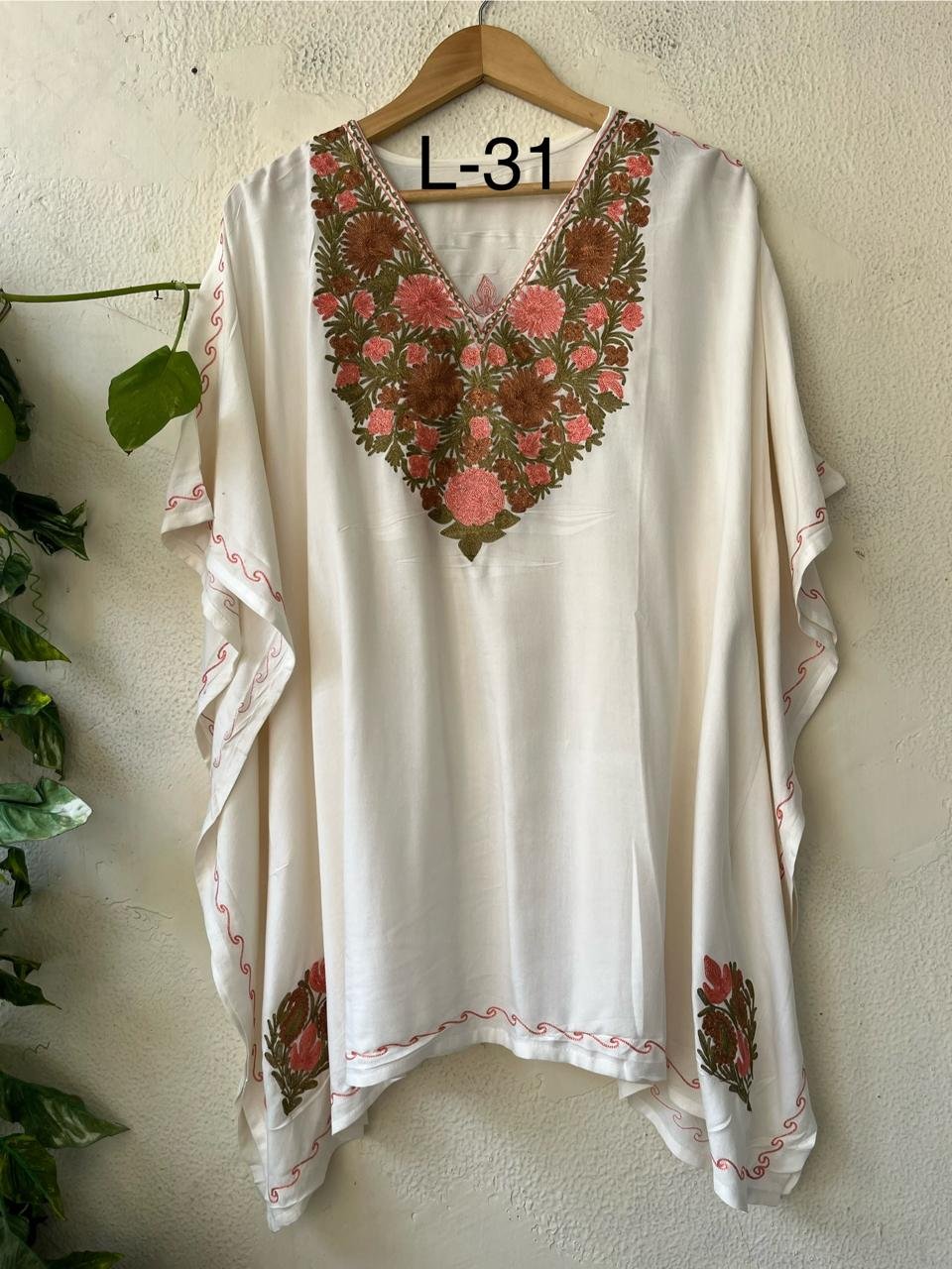 Elegant Comfort Meets Tradition: Kashmiri Tilla Embroidery Kaftan by Tvareetaz