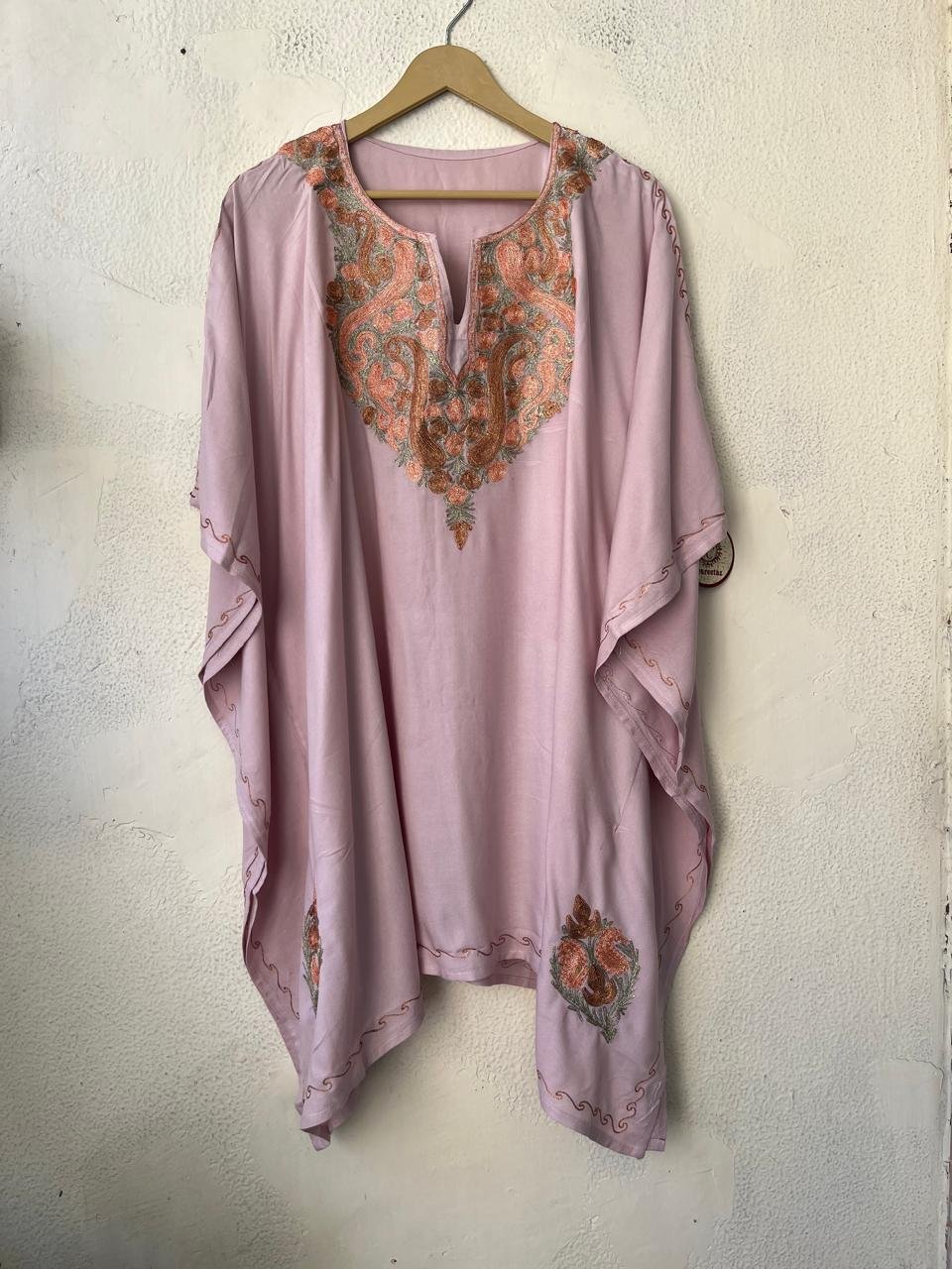 Elegant Comfort Meets Tradition: Kashmiri Tilla Embroidery Kaftan by Tvareetaz