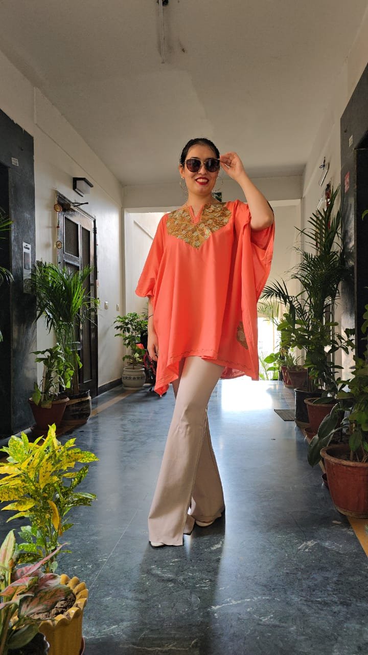 Elegant Comfort Meets Tradition: Kashmiri Tilla Embroidery Kaftan by Tvareetaz - Image 2