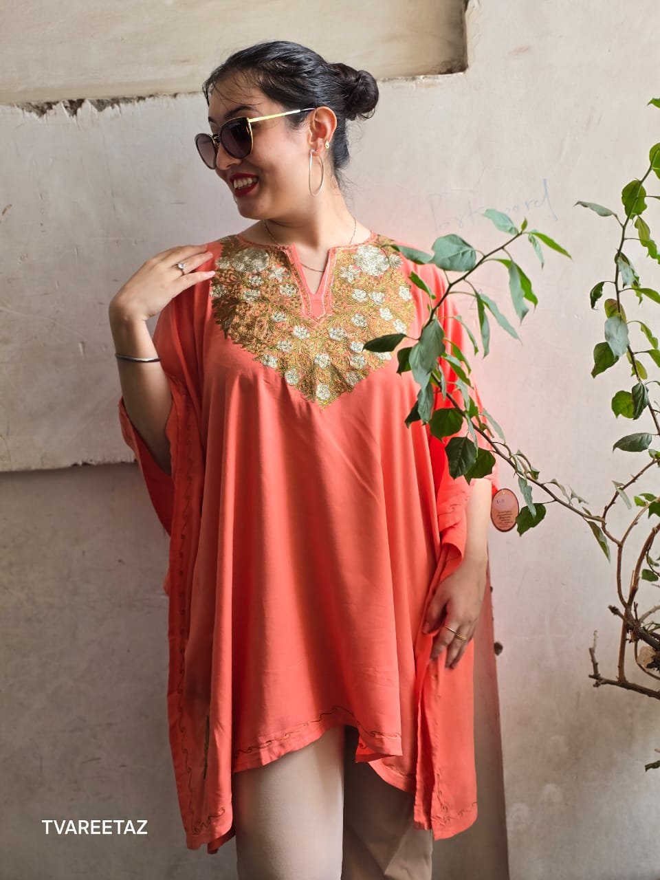 Elegant Comfort Meets Tradition: Kashmiri Tilla Embroidery Kaftan by Tvareetaz - Image 3