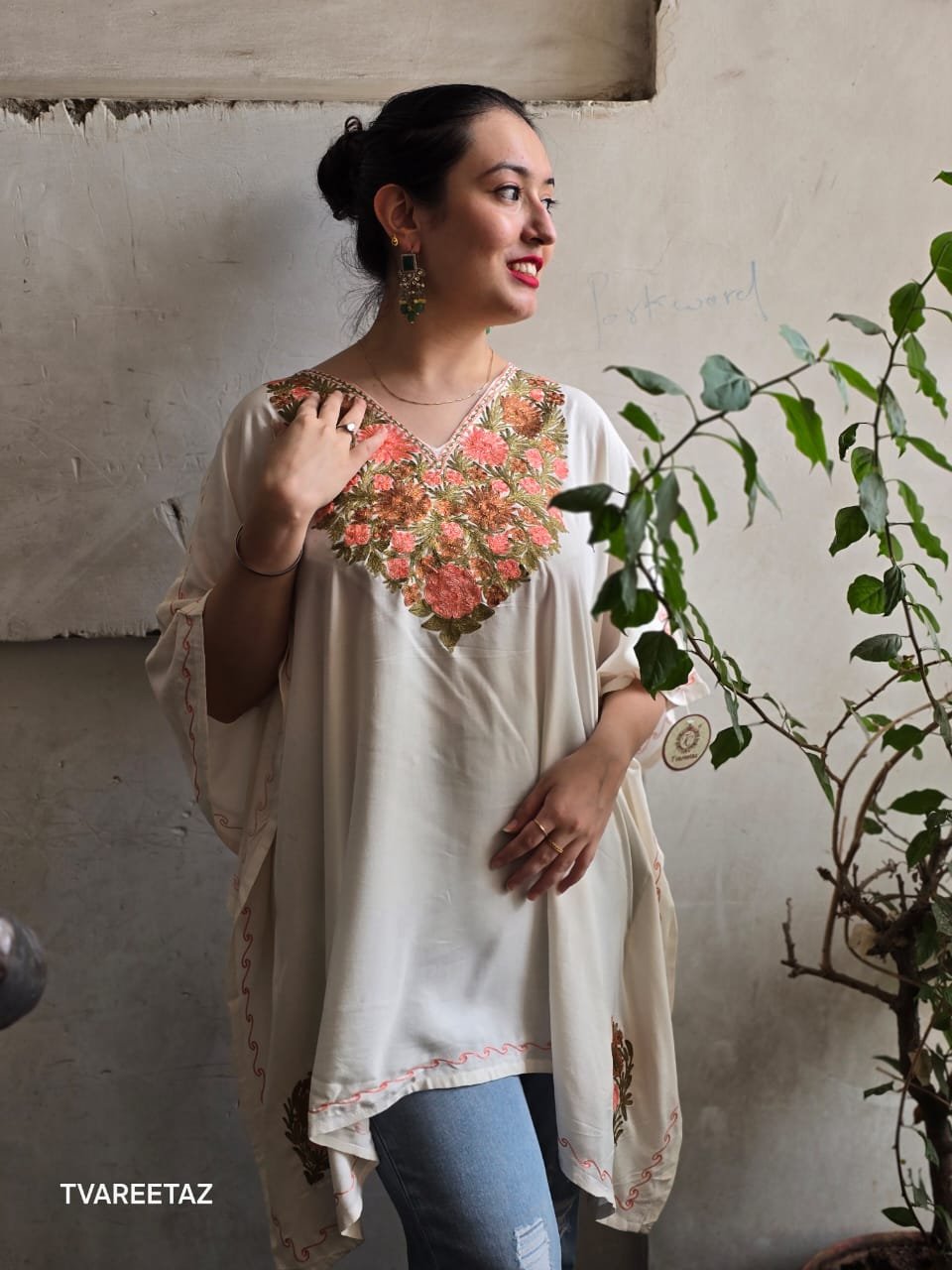 Elegant Comfort Meets Tradition: Kashmiri Tilla Embroidery Kaftan by Tvareetaz - Image 2