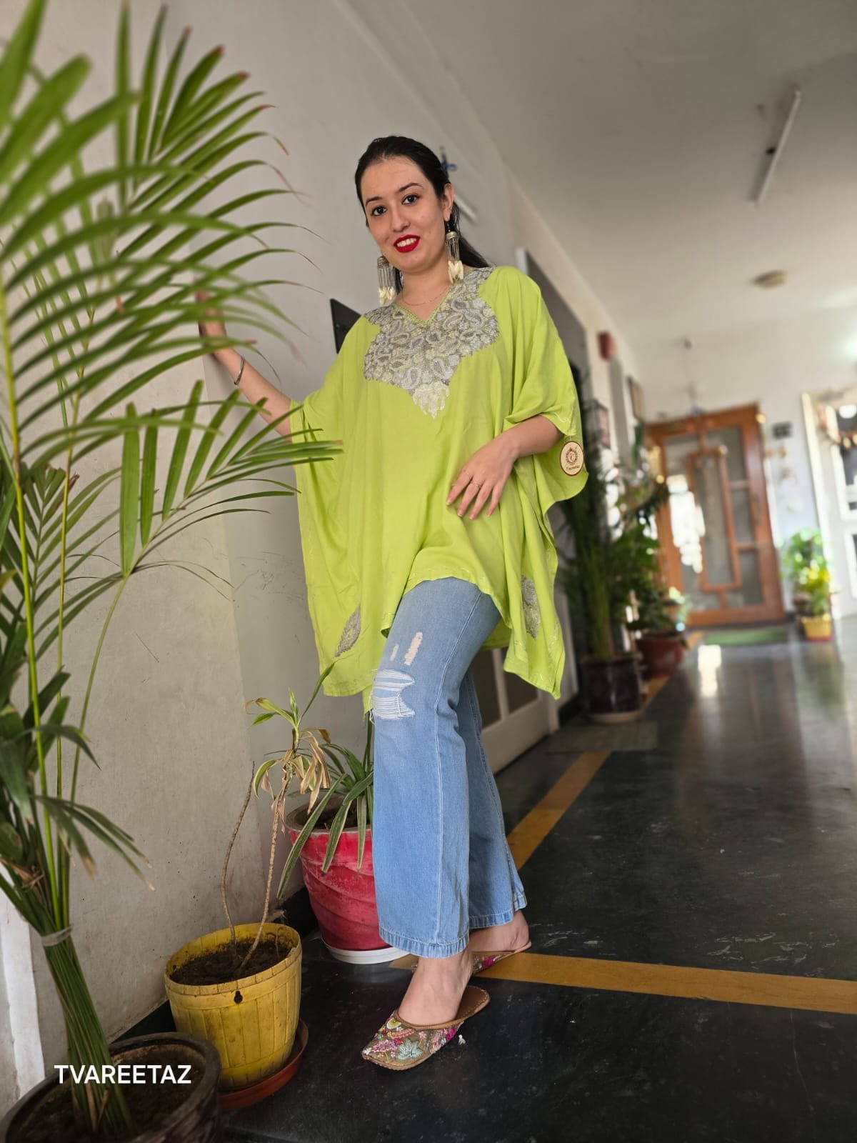 Elegant Comfort Meets Tradition: Kashmiri Tilla Embroidery Kaftan by Tvareetaz - Image 2