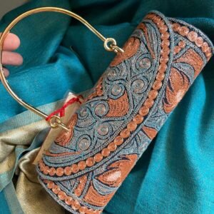 Handcrafted Kashmiri Embroidered Clutch with Metal Handle