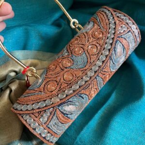 Handcrafted Kashmiri Embroidered Clutch with Metal Handle