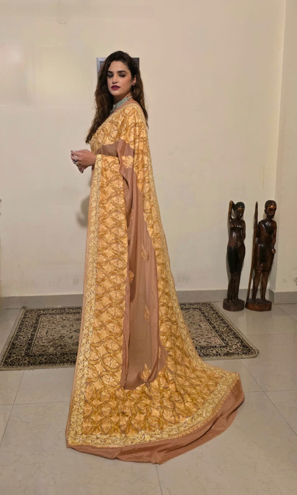 Exquisite Kashmiri Aari Embroidered Jamawar Saree