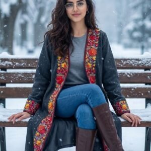 Arabic Shrug in Pure Wool | Hand-Embroidered in Kashmir