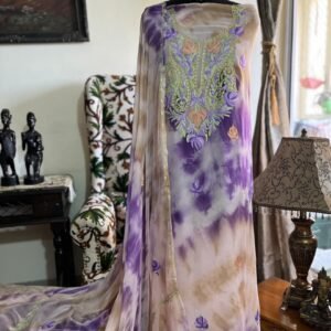 Shibori-Dyed Georgette Suit with Kashmiri Aari Embroidery