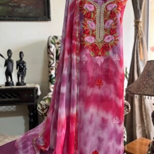 Shibori-Dyed Georgette Suit with Kashmiri Aari Embroidery