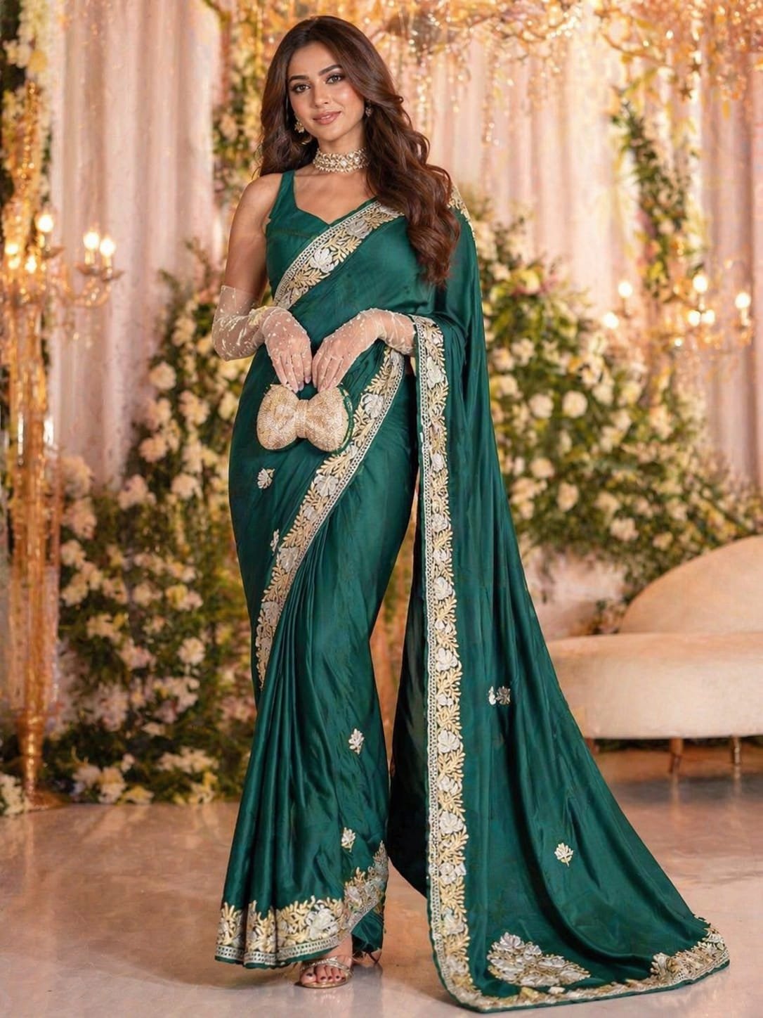 Bottle Green Kashmiri Tilla Saree – Elegance Woven for Every Celebration