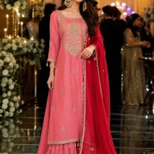 Peech  Muslin Silk Suit with Kashmiri Tilla Embroidery