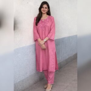 Kashmiri Hand embroidered summer Pheran Coordset